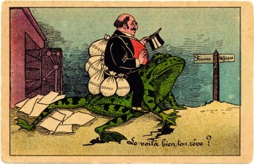 Carte postale : Caricature antisémite © coll. Silvain, publiée dans P. PIERRET, G. SILVAIN, op. cit., p. 209